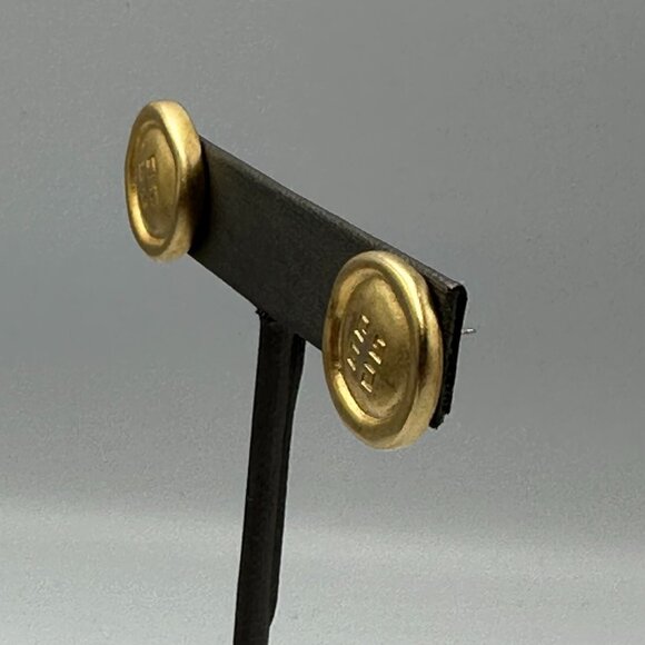 Vintage Givenchy Earrings Gold Tone Studs Pierced Round Button 4G Logo Matte - Picture 5 of 10